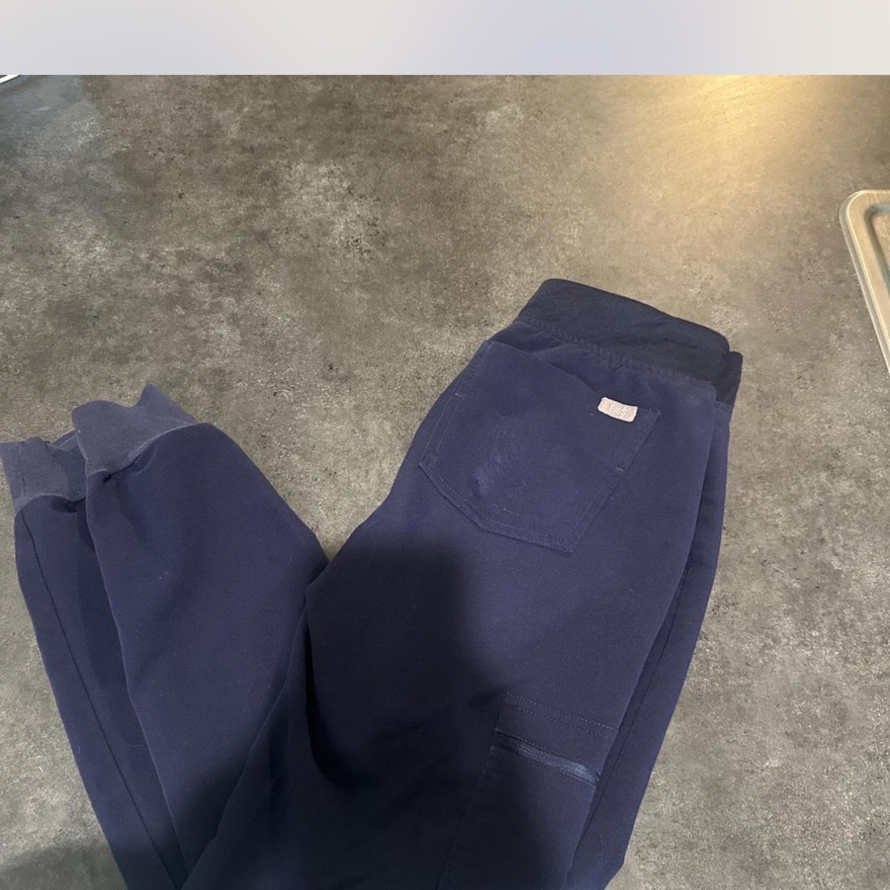 Figs Blue Track Pants with Tapered Leg and Elastic Cuffs